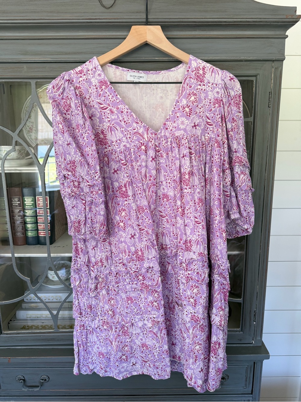 Olivia James Lavender Floral V-Neck Tiered Dress